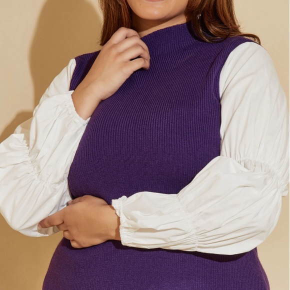 Plus ASHLEY STEWART Açaí Purple Cotton Sleeved Mock Neck Sweater 22/24 - Picture 3 of 5